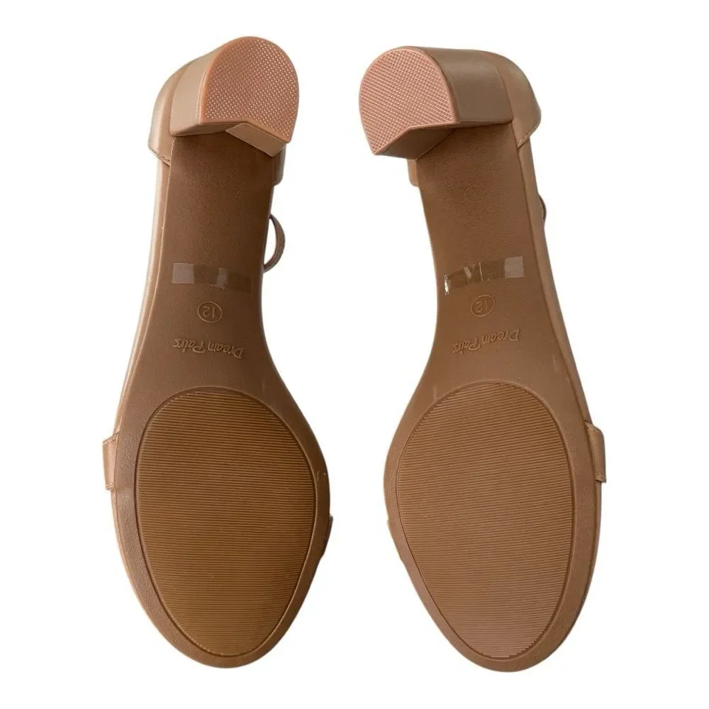 Dream Pairs Nude Tan Block Heel Ankle Strap Sandals Size 12 Low Chunk⁠
